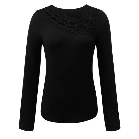 Asymmetric V-Neck Long Sleeves Pullover Top Shirt - Picture 2 of 7